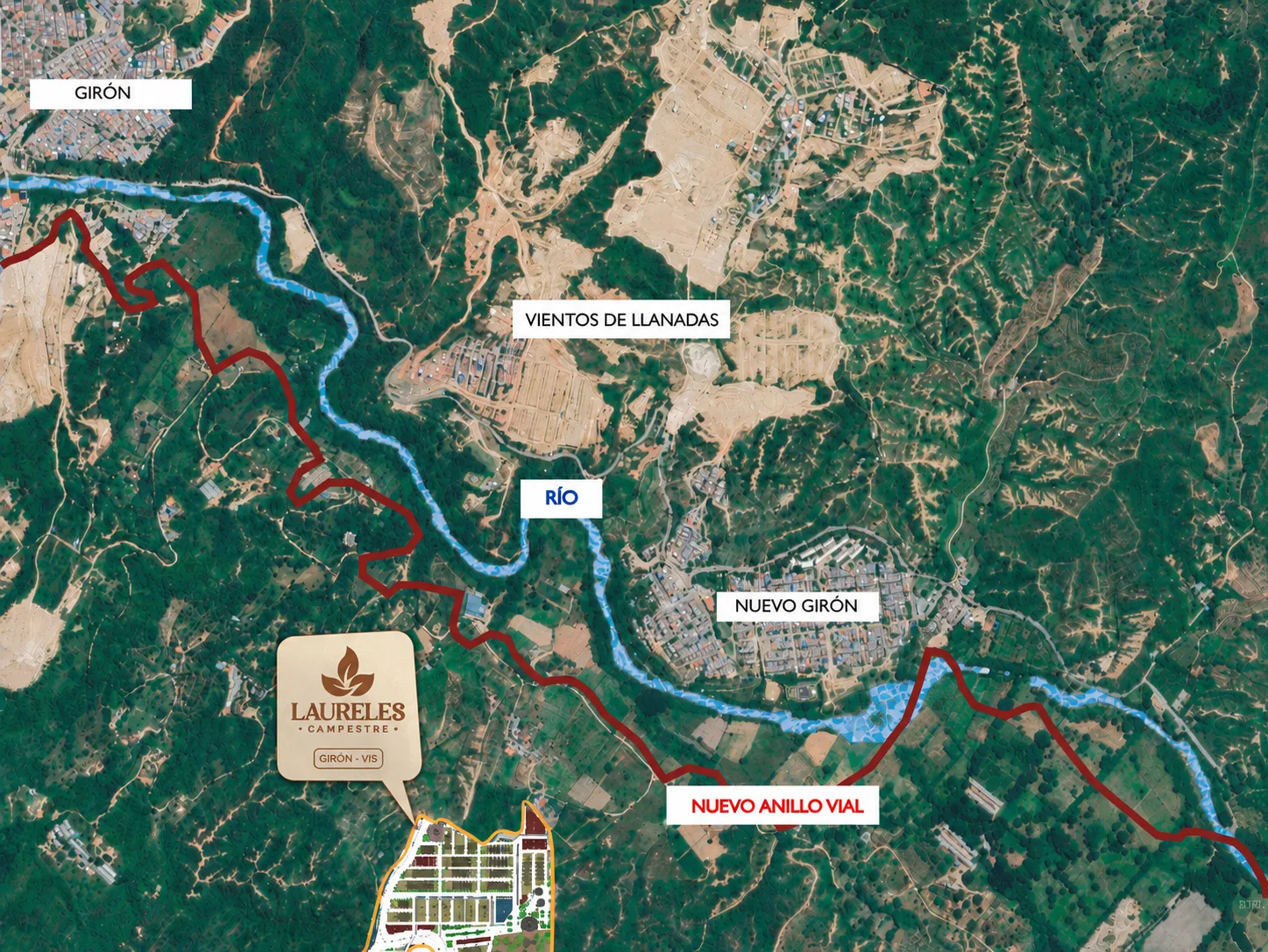 Ubicación de Laureles Campestre frente al nuevo anillo vial Piedecuesta–Girón